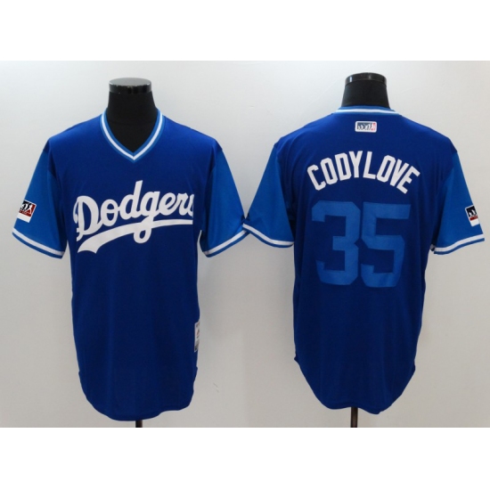 Men's Los Angeles Dodgers 35 Cody Bellinger Royal Codylove Royal Players Weekend Team Jersey