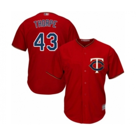 Youth Minnesota Twins 43 Lewis Thorpe Authentic Scarlet Alternate Cool Base Baseball Player Jersey