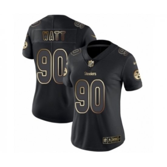 Women's Pittsburgh Steelers 90 T. J. Watt Black Gold Vapor Untouchable Limited Player Football Jersey