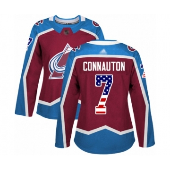 Women's Colorado Avalanche 7 Kevin Connauton Authentic Burgundy Red USA Flag Fashion Hockey Jersey