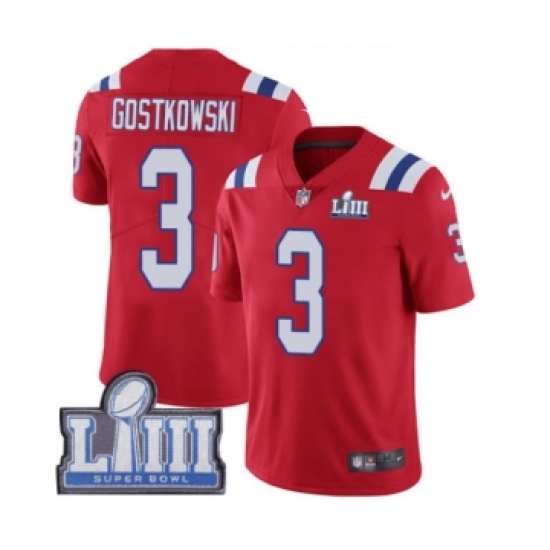 Men's Nike New England Patriots 3 Stephen Gostkowski Red Alternate Vapor Untouchable Limited Player Super Bowl LIII Bound NFL Jersey
