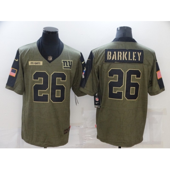 Men's New York Giants 26 Saquon Barkley Nike Olive 2021 Salute To Service Limited Player Jersey