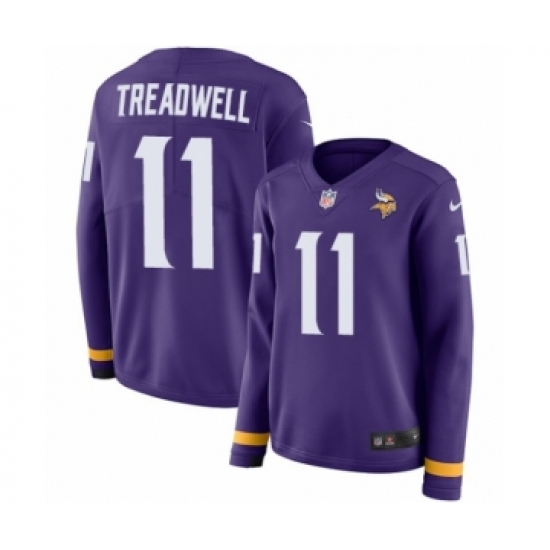 Women's Nike Minnesota Vikings 11 Laquon Treadwell Limited Purple Therma Long Sleeve NFL Jersey
