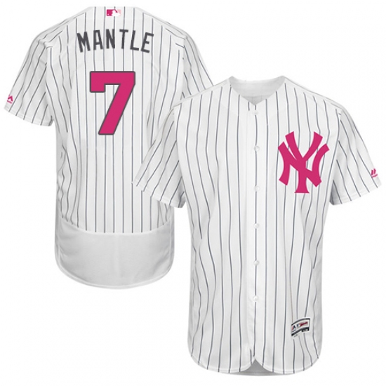 Men's Majestic New York Yankees 7 Mickey Mantle Authentic White 2016 Mother's Day Fashion Flex Base MLB Jersey