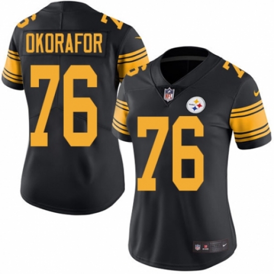 Women's Nike Pittsburgh Steelers 76 Chukwuma Okorafor Limited Black Rush Vapor Untouchable NFL Jersey