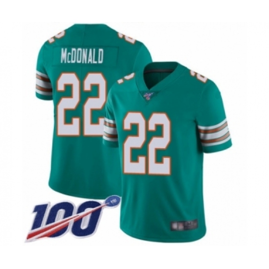 Men's Miami Dolphins 22 T.J. McDonald Aqua Green Alternate Vapor Untouchable Limited Player 100th Season Football Jersey