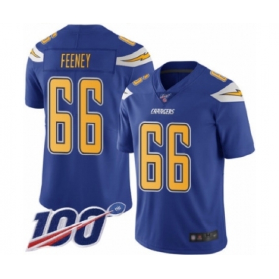 Men's Los Angeles Chargers 66 Dan Feeney Limited Electric Blue Rush Vapor Untouchable 100th Season Football Jersey