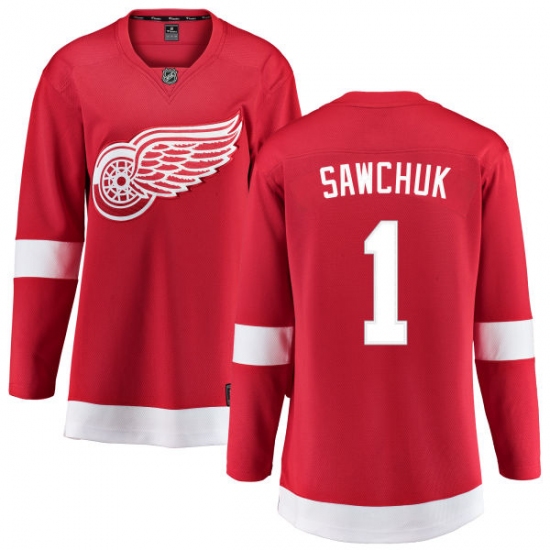 Women's Detroit Red Wings 1 Terry Sawchuk Fanatics Branded Red Home Breakaway NHL Jersey