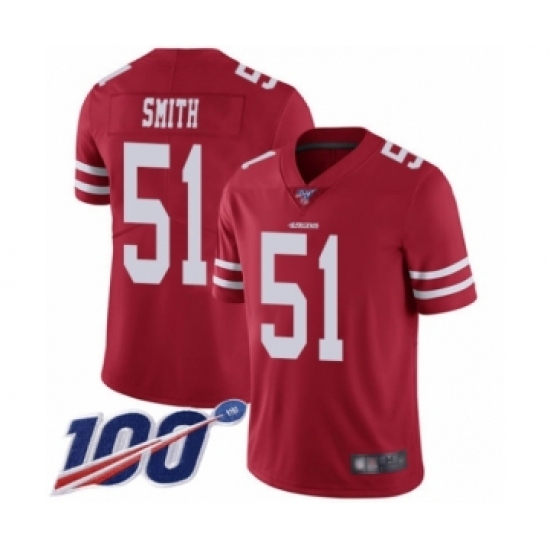 Men's San Francisco 49ers 51 Malcolm Smith Red Team Color Vapor Untouchable Limited Player 100th Season Football Jersey
