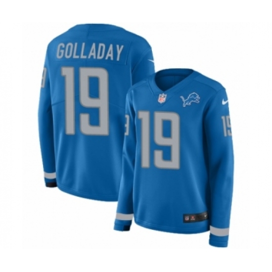 Women's Nike Detroit Lions 19 Kenny Golladay Limited Blue Therma Long Sleeve NFL Jersey