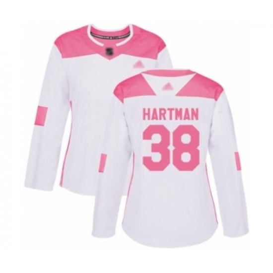 Women's Minnesota Wild 38 Ryan Hartman Authentic White Pink Fashion Hockey Jersey