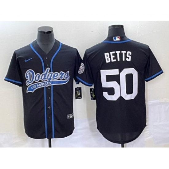 Men's Los Angeles Dodgers 50 Mookie Betts Black Cool Base Stitched Baseball Jersey