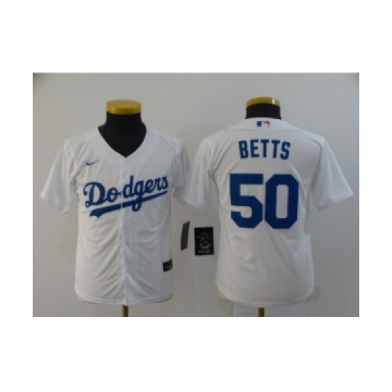 Youth Los Angeles Dodgers 50 Mookie Betts White 2020 Cool Base Jersey