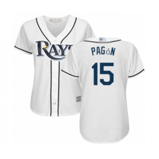 Women's Tampa Bay Rays 15 Emilio Pagan Authentic White Home Cool Base Baseball Player Jersey