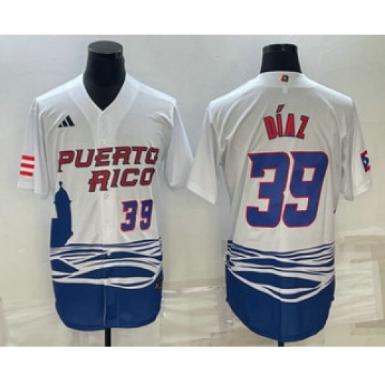 Mens Puerto Rico Baseball 39 Edwin Diaz Number 2023 White World Baseball Classic Stitched Jersey