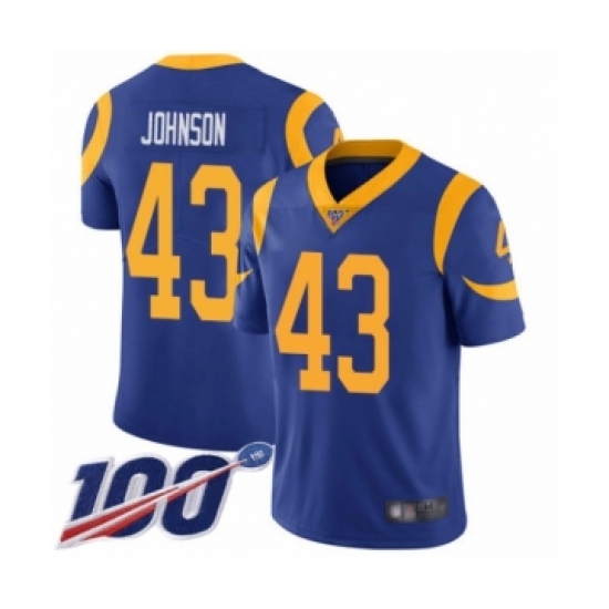 Men's Los Angeles Rams 43 John Johnson Royal Blue Alternate Vapor Untouchable Limited Player 100th Season Football Jersey