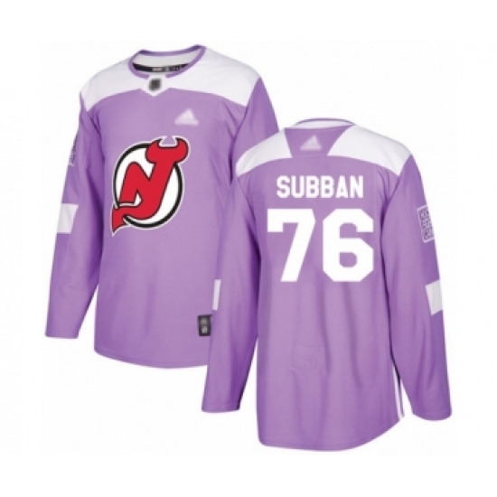 Men's New Jersey Devils 76 P. K. Subban Authentic Purple Fights Cancer Practice Hockey Jersey