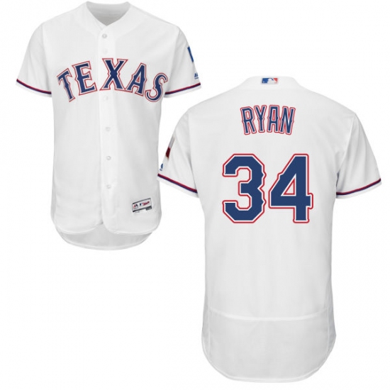 Men's Majestic Texas Rangers 34 Nolan Ryan White Home Flex Base Authentic Collection MLB Jersey
