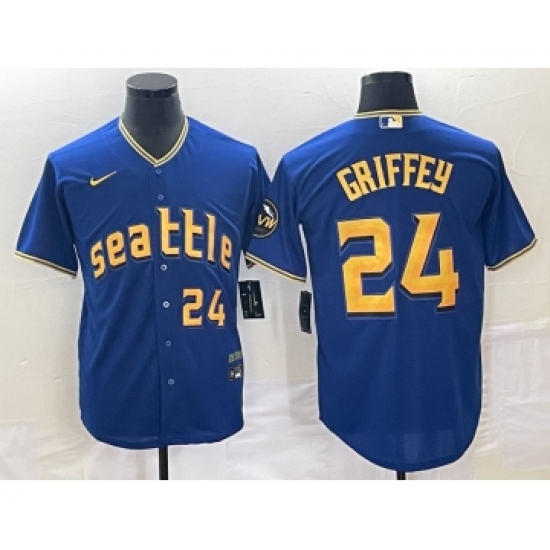 Men's Seattle Mariners 24 Ken Griffey Number Blue 2023 City Connect Cool Base Stitched Jersey