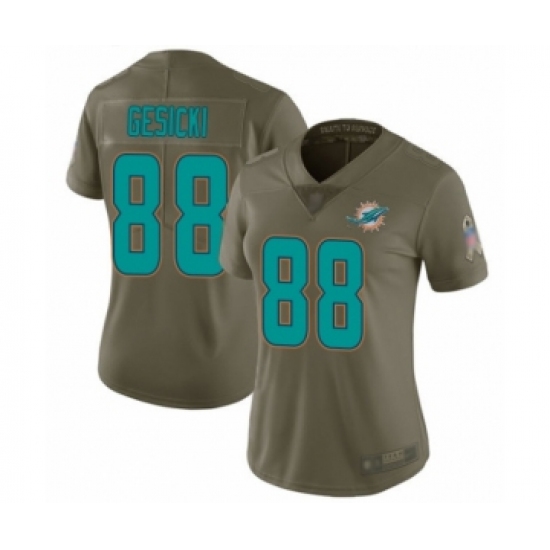Women's Miami Dolphins 88 Mike Gesicki Limited Olive 2017 Salute to Service Football Jersey