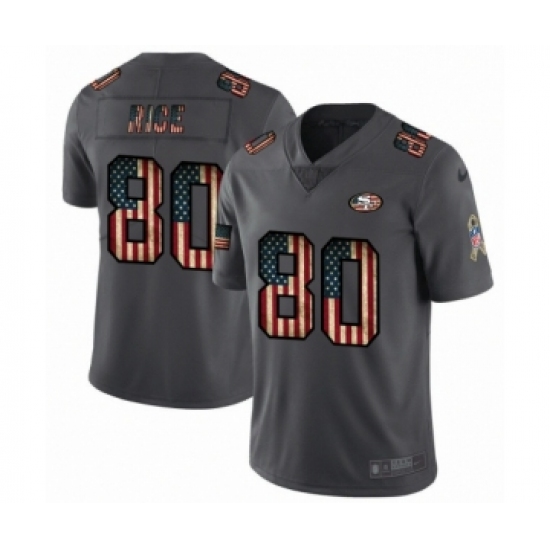 Men's San Francisco 49ers 80 Jerry Rice Limited Black USA Flag 2019 Salute To Service Football Jersey