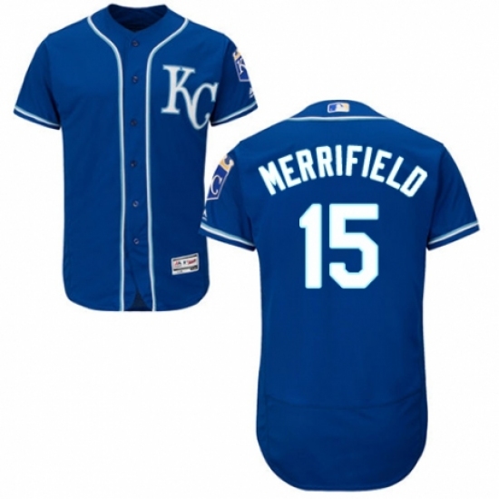 Men's Majestic Kansas City Royals 15 Whit Merrifield Royal Blue Alternate Flex Base Authentic Collection MLB Jersey