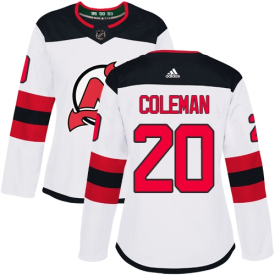 Women's Adidas New Jersey Devils 20 Blake Coleman Authentic White Away NHL Jersey