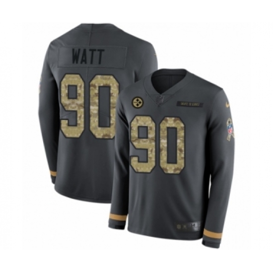 Men's Nike Pittsburgh Steelers 90 T. J. Watt Limited Black Salute to Service Therma Long Sleeve NFL Jersey