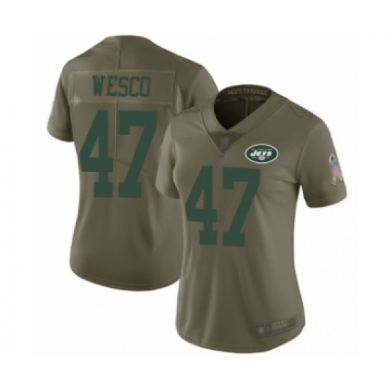 Women's New York Jets 47 Trevon Wesco Limited Olive 2017 Salute to Service Football Jersey