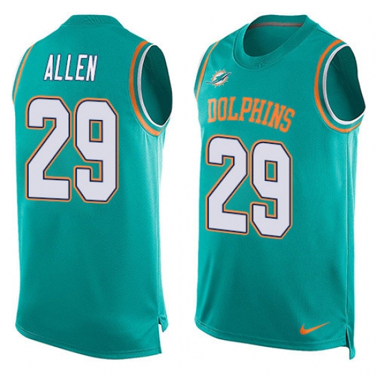 Men's Nike Miami Dolphins 29 Nate Allen Limited Aqua Green Player Name & Number Tank Top NFL Jersey