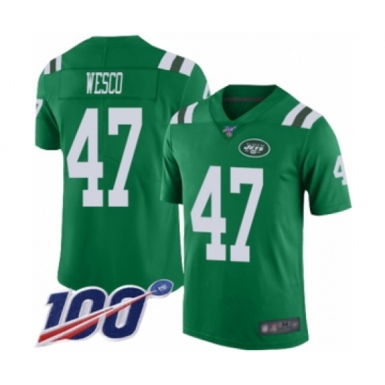 Men's New York Jets 47 Trevon Wesco Limited Green Rush Vapor Untouchable 100th Season Football Jersey