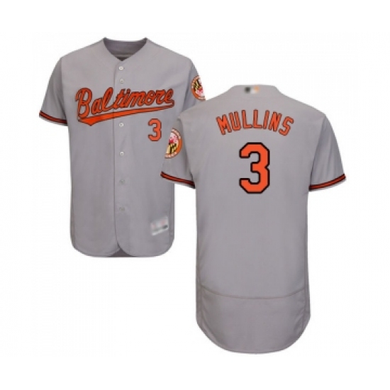 Men's Baltimore Orioles 3 Cedric Mullins Grey Road Flex Base Authentic Collection Baseball Jersey