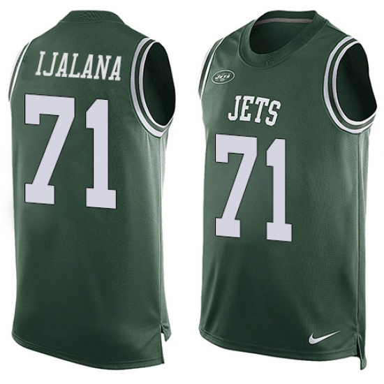Men's Nike New York Jets 71 Ben Ijalana Limited Green Player Name & Number Tank Top NFL Jersey