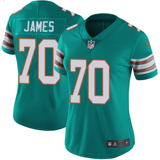 Women's Nike Miami Dolphins 70 Ja'Wuan James Aqua Green Alternate Vapor Untouchable Limited Player NFL Jersey