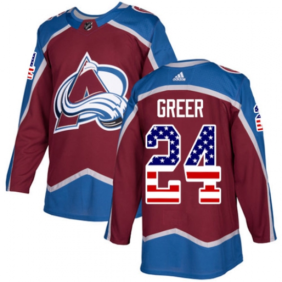 Men's Adidas Colorado Avalanche 24 A.J. Greer Authentic Burgundy Red USA Flag Fashion NHL Jersey