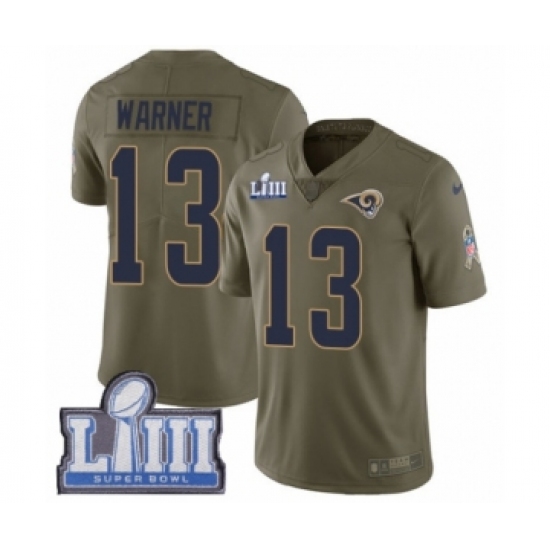 Men's Nike Los Angeles Rams 13 Kurt Warner Limited Olive 2017 Salute to Service Super Bowl LIII Bound NFL Jersey