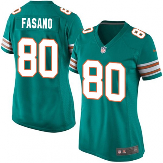 Women's Nike Miami Dolphins 80 Anthony Fasano Game Aqua Green Alternate NFL Jersey