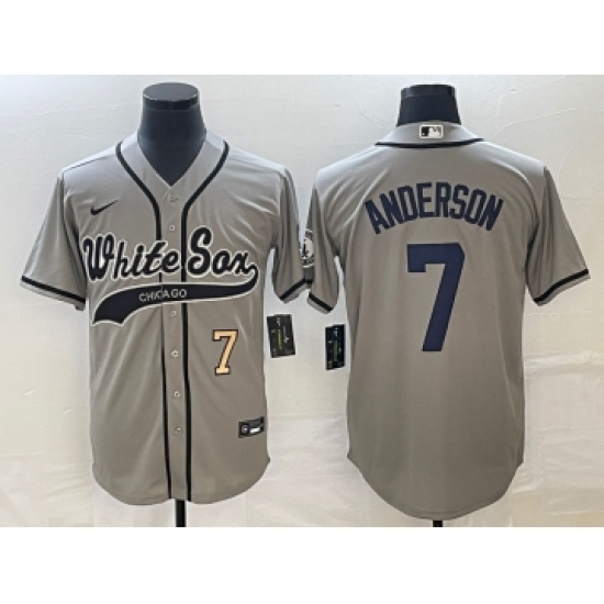 Men's Chicago White Sox 7 Tim Anderson Number Grey Cool Base Stitched Baseball Jersey