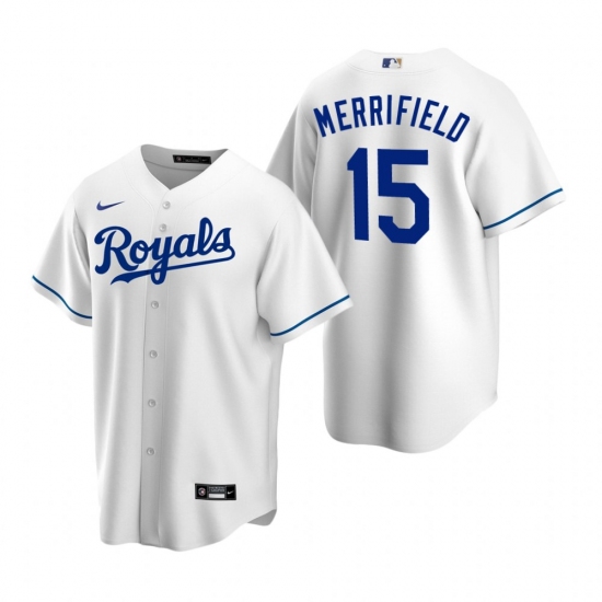 Men's Nike Kansas City Royals 15 Whit Merrifield White Home Stitched Baseball Jersey