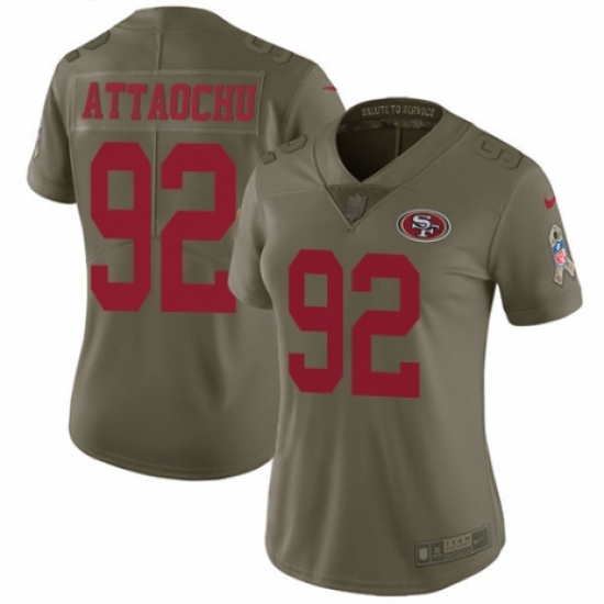 Women's Nike San Francisco 49ers 92 Jeremiah Attaochu Limited Olive 2017 Salute to Service NFL Jersey