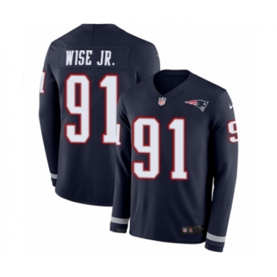 Youth Nike New England Patriots 91 Deatrich Wise Jr Limited Navy Blue Therma Long Sleeve NFL Jersey