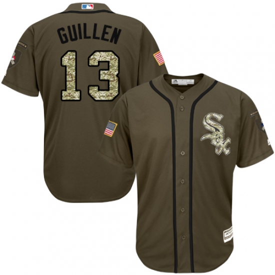 Youth Majestic Chicago White Sox 13 Ozzie Guillen Authentic Green Salute to Service MLB Jersey