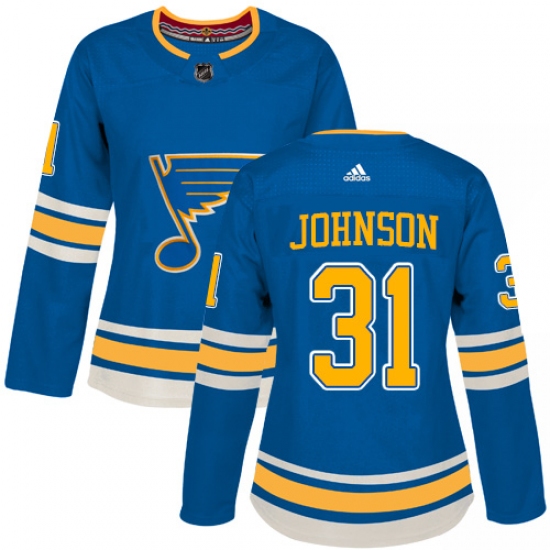 Women's Adidas St. Louis Blues 31 Chad Johnson Authentic Navy Blue Alternate NHL Jersey