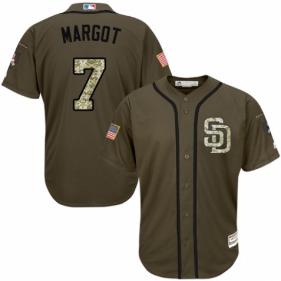 Youth Majestic San Diego Padres 7 Manuel Margot Authentic Green Salute to Service Cool Base MLB Jersey