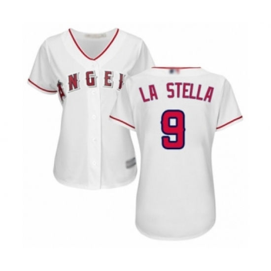 Women's Los Angeles Angels of Anaheim 9 Tommy La Stella Authentic White Home Cool Base Baseball Jersey