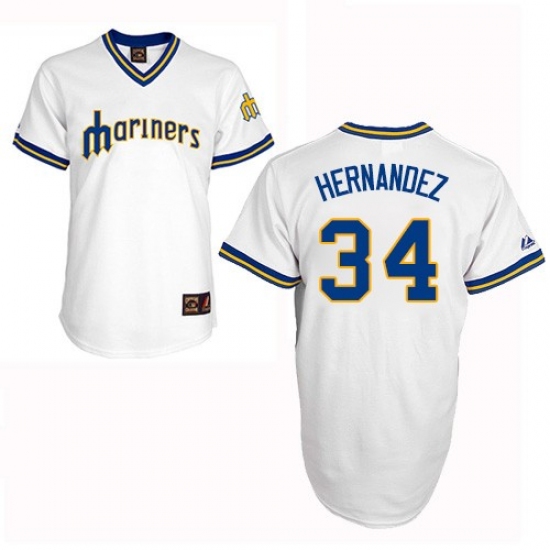 Men's Majestic Seattle Mariners 34 Felix Hernandez Authentic White Cooperstown MLB Jersey