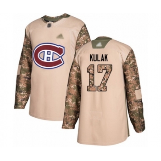 Youth Montreal Canadiens 17 Brett Kulak Authentic Camo Veterans Day Practice Hockey jersey