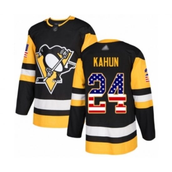 Men's Pittsburgh Penguins 24 Dominik Kahun Authentic Black USA Flag Fashion Hockey Jersey