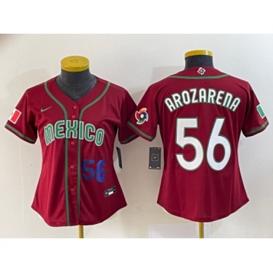 Women's Mexico Baseball 56 Randy Arozarena Number 2023 Red World Classic Stitched Jersey 4