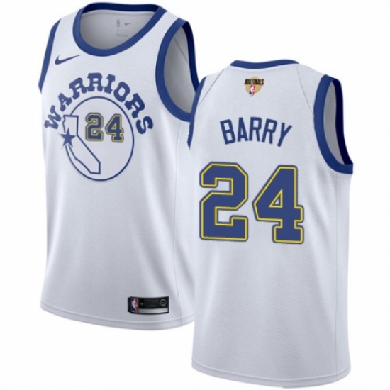 Youth Nike Golden State Warriors 24 Rick Barry Authentic White Hardwood Classics 2018 NBA Finals Bound NBA Jersey